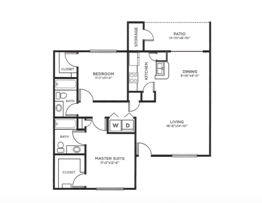 floor plan of a two bedroom apartment at The Hawks Landing Apartments